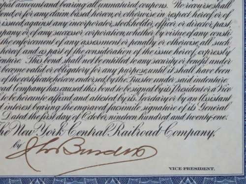 1921 New York Central Railroad Company, $1000 Bond Certificate M14608