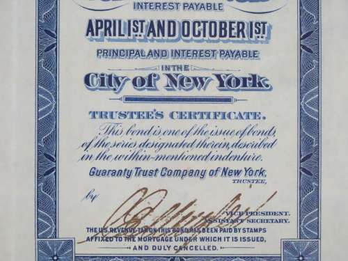 1921 New York Central Railroad Company, $1000 Bond Certificate M14608