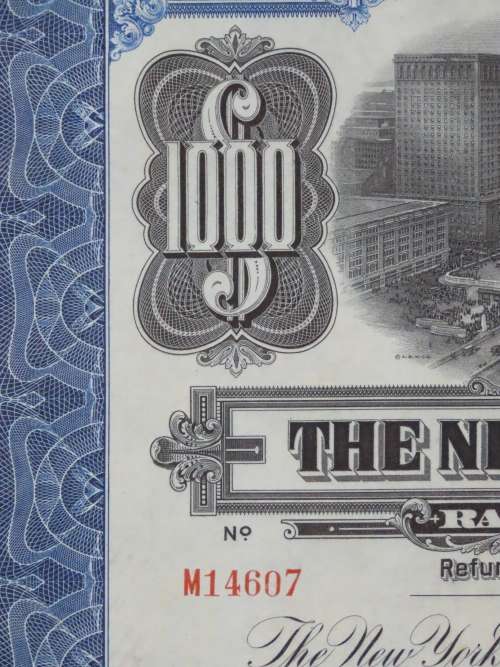 1921 New York Central Railroad Company, $1000 Bond Certificate M14607