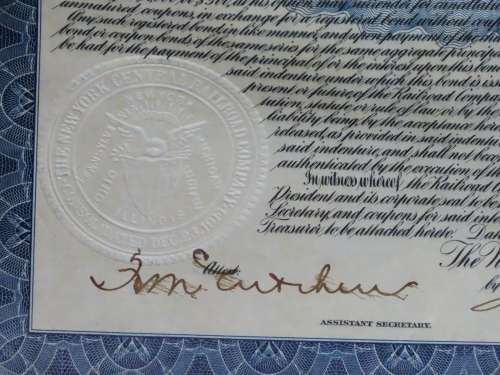 1921 New York Central Railroad Company, $1000 Bond Certificate M14607