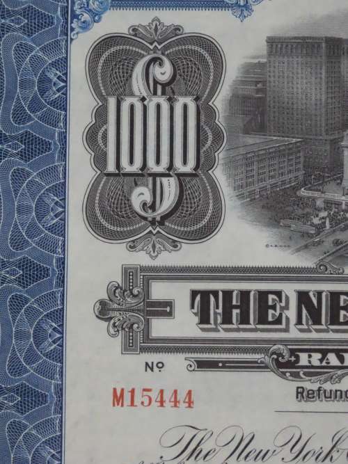 1921 New York Central Railroad Company, $1000 Bond Certificate M15444