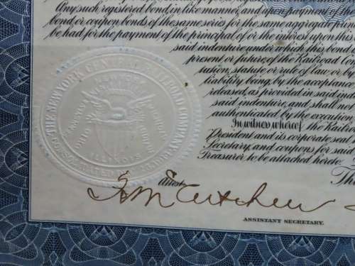 1921 New York Central Railroad Company, $1000 Bond Certificate M15444