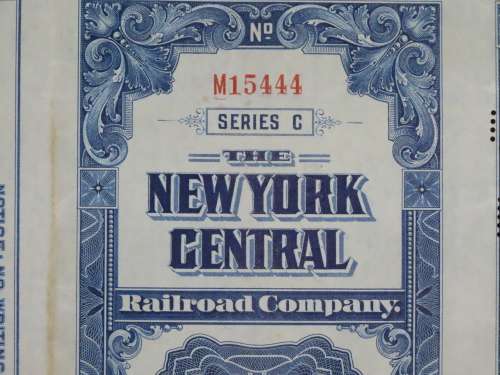 1921 New York Central Railroad Company, $1000 Bond Certificate M15444