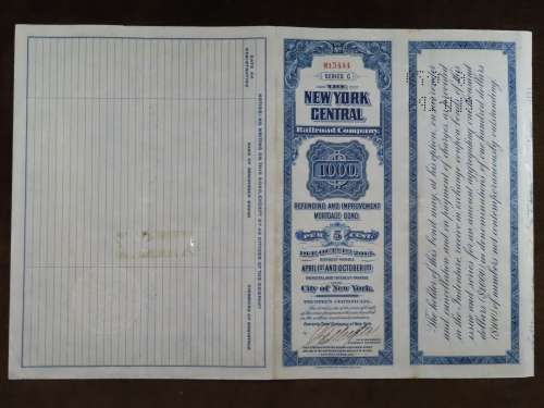 1921 New York Central Railroad Company, $1000 Bond Certificate M15444