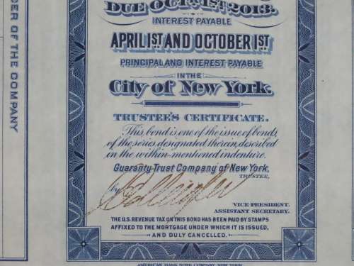 1921 New York Central Railroad Company, $1000 Bond Certificate M14646