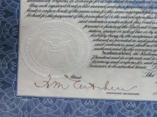1921 New York Central Railroad Company, $1000 Bond Certificate M14646