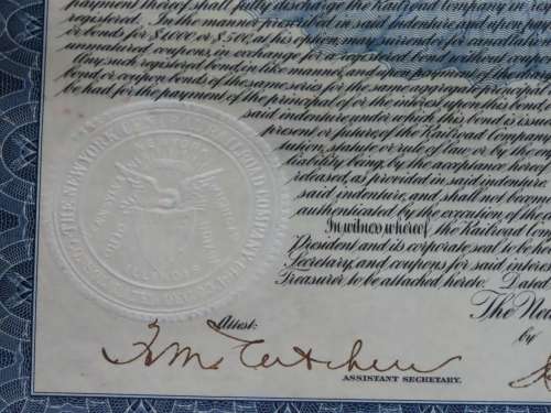 1921 New York Central Railroad Company, $1000 Bond Certificate M14645