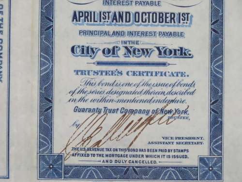 1921 New York Central Railroad Company, $1000 Bond Certificate M70424