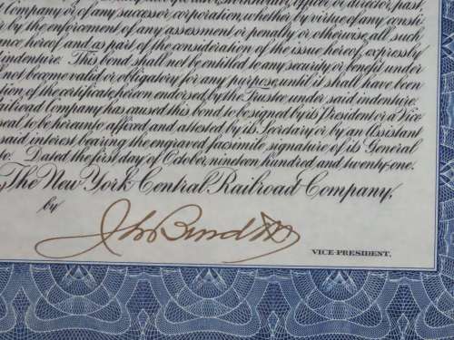 1921 New York Central Railroad Company, $1000 Bond Certificate M70424