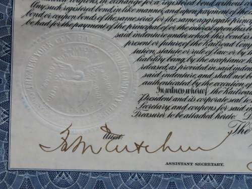 1921 New York Central Railroad Company, $1000 Bond Certificate M70424