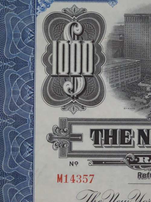 1921 New York Central Railroad Company, $1000 Bond Certificate M14357
