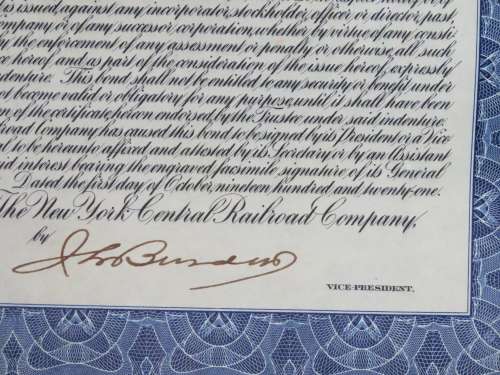 1921 New York Central Railroad Company, $1000 Bond Certificate M14357
