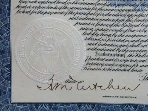 1921 New York Central Railroad Company, $1000 Bond Certificate M14357