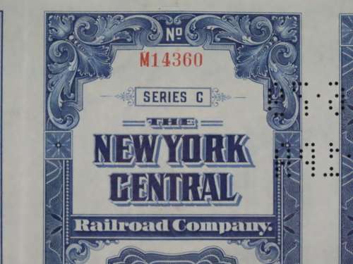1921 New York Central Railroad Company, $1000 Bond Certificate M14360