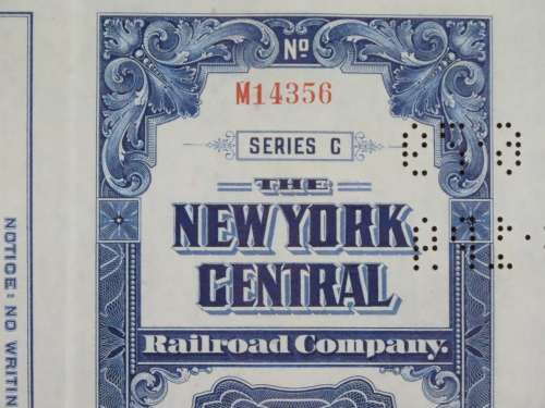 1921 New York Central Railroad Company, $1000 Bond Certificate M14356