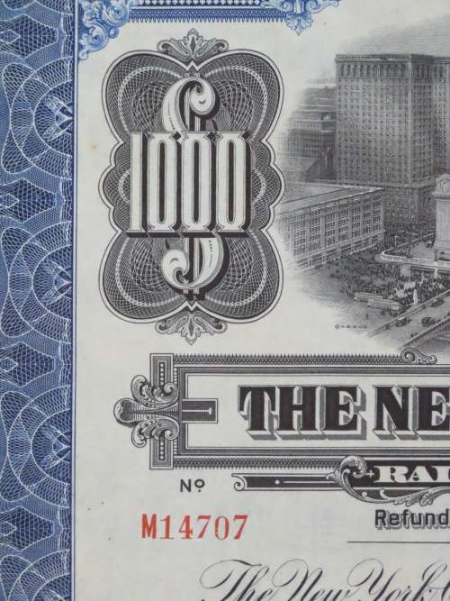 1921 New York Central Railroad Company, $1000 Bond Certificate M14707