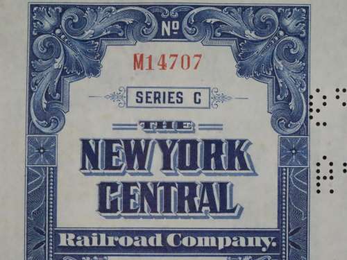 1921 New York Central Railroad Company, $1000 Bond Certificate M14707
