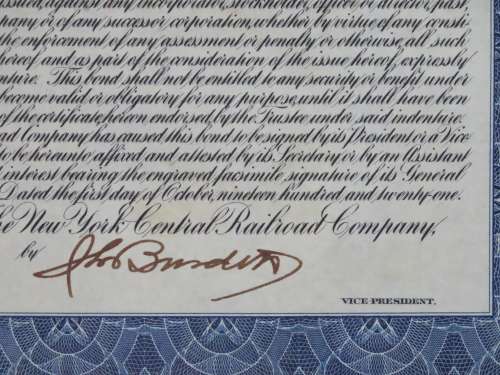 1921 New York Central Railroad Company, $1000 Bond Certificate M14701