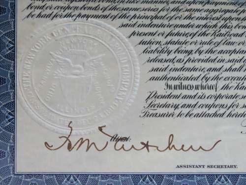1921 New York Central Railroad Company, $1000 Bond Certificate M14701