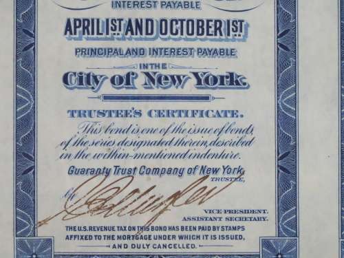 1921 New York Central Railroad Company, $1000 Bond Certificate M14701