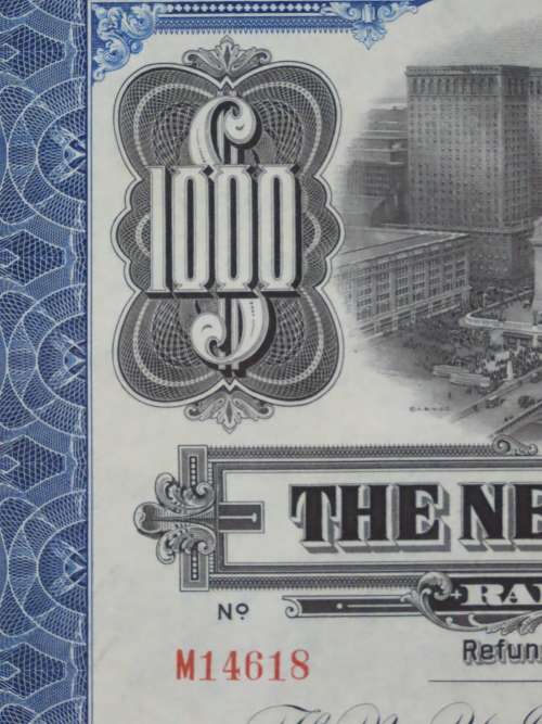 1921 New York Central Railroad Company, $1000 Bond Certificate M14618