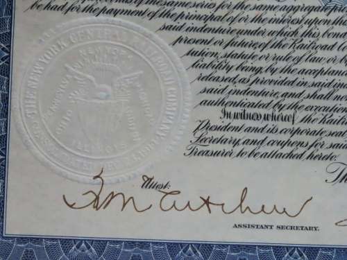 1921 New York Central Railroad Company, $1000 Bond Certificate M14618