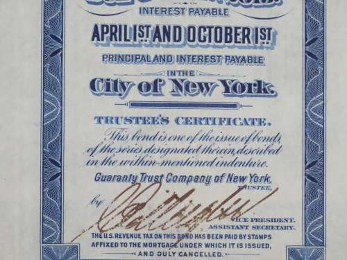 1921 New York Central Railroad Company, $1000 Bond Certificate M14618