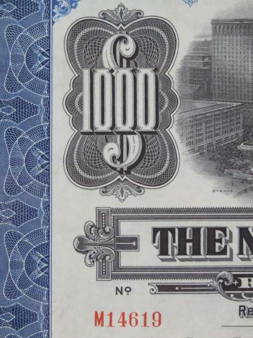 1921 New York Central Railroad Company, $1000 Bond Certificate M14619