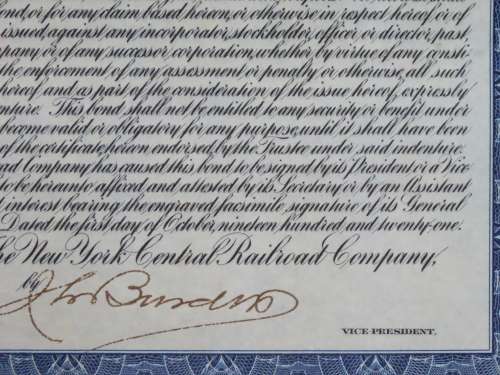 1921 New York Central Railroad Company, $1000 Bond Certificate M14619