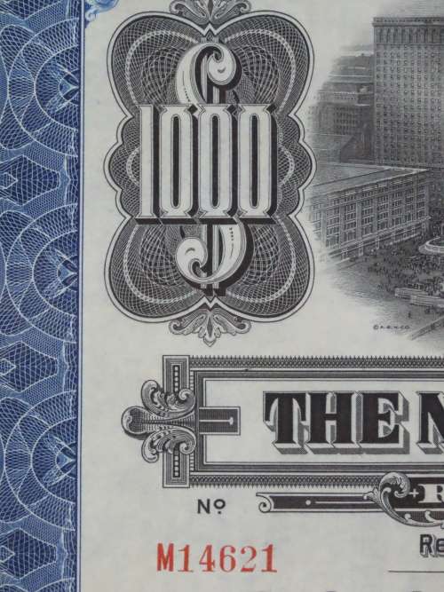 1921 New York Central Railroad Company, $1000 Bond Certificate M14621