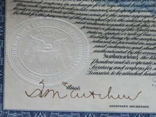1921 New York Central Railroad Company, $1000 Bond Certificate M14621