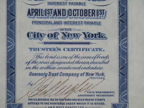1921 New York Central Railroad Company, $1000 Bond Certificate M14621
