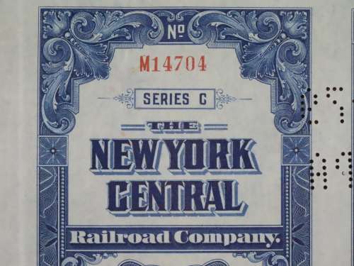 1921 New York Central Railroad Company, $1000 Bond Certificate M14704