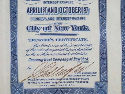 1921 New York Central Railroad Company, $1000 Bond Certificate M14704