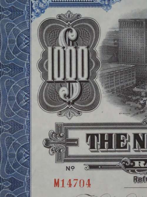 1921 New York Central Railroad Company, $1000 Bond Certificate M14704