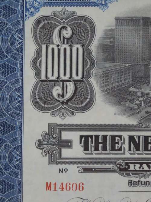 1921 New York Central Railroad Company, $1000 Bond Certificate M14606