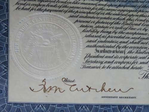 1921 New York Central Railroad Company, $1000 Bond Certificate M14606