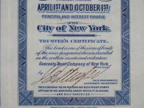 1921 New York Central Railroad Company, $1000 Bond Certificate M14606