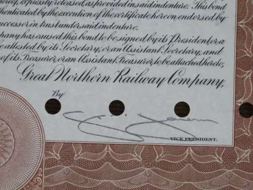 1926 Great Northern Railway Company, $1000 Gold Bond Certificate 4796