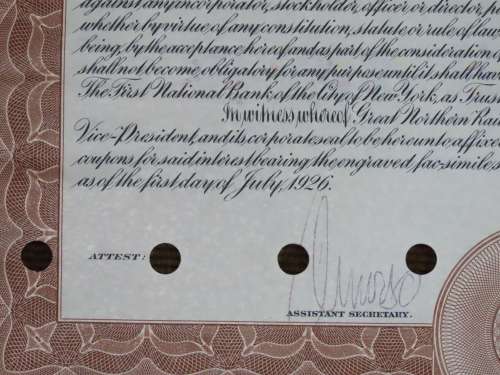 1926 Great Northern Railway Company, $1000 Gold Bond Certificate 4796