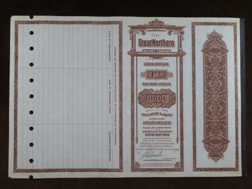 1926 Great Northern Railway Company, $1000 Gold Bond Certificate 7442