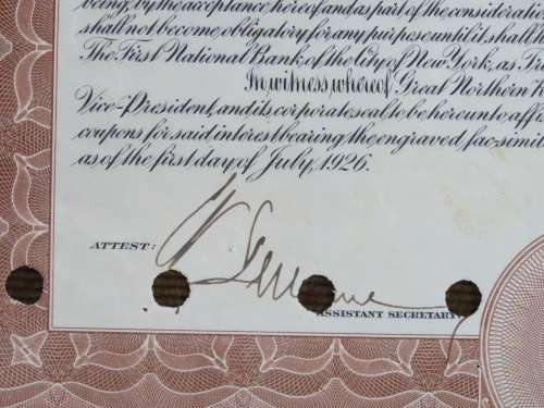 1926 Great Northern Railway Company, $1000 Gold Bond Certificate 7442