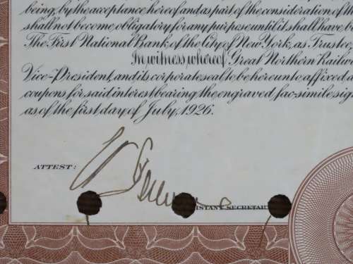 1926 Great Northern Railway Company, $1000 Gold Bond Certificate 7615
