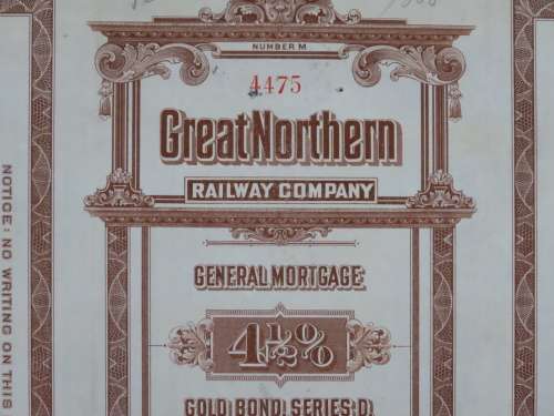 1926 Great Northern Railway Company, $1000 Gold Bond Certificate 4475