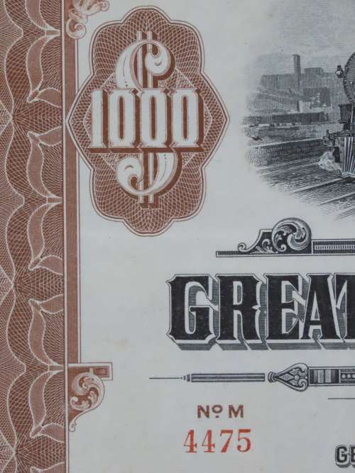 1926 Great Northern Railway Company, $1000 Gold Bond Certificate 4475