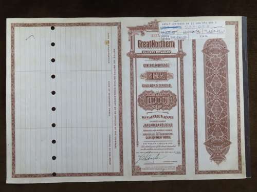1926 Great Northern Railway Company, $1000 Gold Bond Certificate 3277