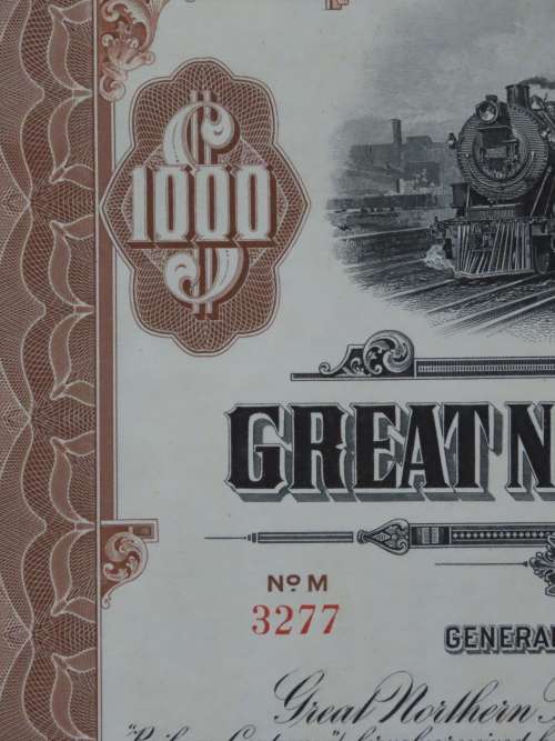 1926 Great Northern Railway Company, $1000 Gold Bond Certificate 3277