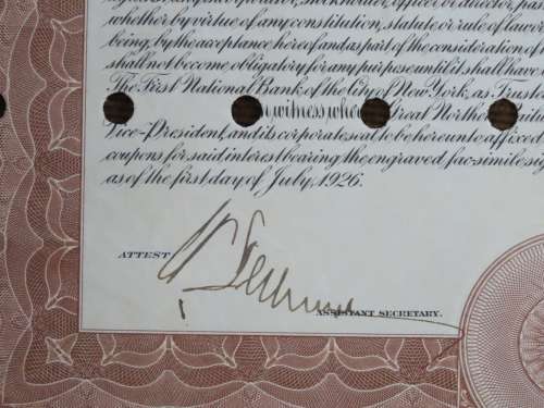 1926 Great Northern Railway Company, $1000 Gold Bond Certificate 3277