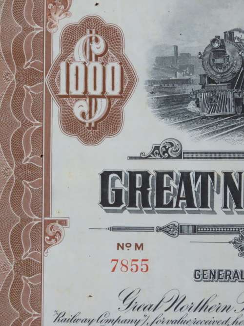 1926 Great Northern Railway Company, $1000 Gold Bond Certificate 7855