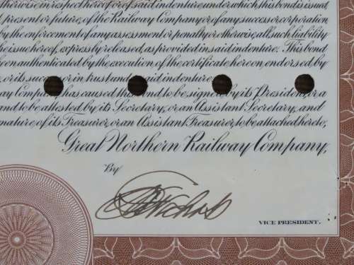 1926 Great Northern Railway Company, $1000 Gold Bond Certificate 7855